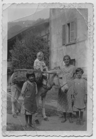 Ritratto della famiglia Bassi con un asino da trasporto