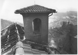 Veduta del Convento di Bigorio dopo l'incendio