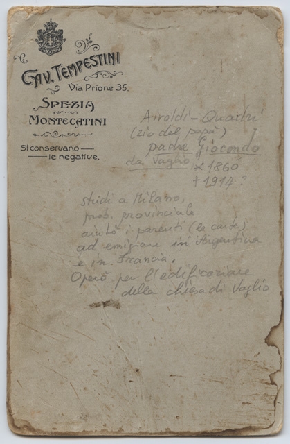 Retro del ritratto di Padre Giocondo Airoldi da Vaglio