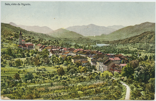 Cartolina dipinta di Sala Capriasca vista da Bigorio