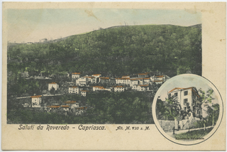 Cartolina dipinta di Roveredo Capriasca con il Ristorante Belvedere