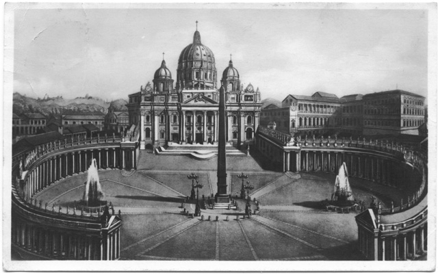 Cartolina illustrata della basilica di San Pietro a Roma