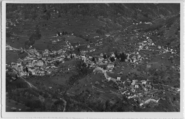 Cartolina aerea della Capriasca con Tesserete, Cagiallo, Bigorio, Campestro, Almatro, Bigorio e Pezzolo