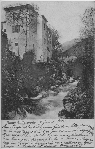 Cartolina di Tesserete vista dal fiume Capriasca