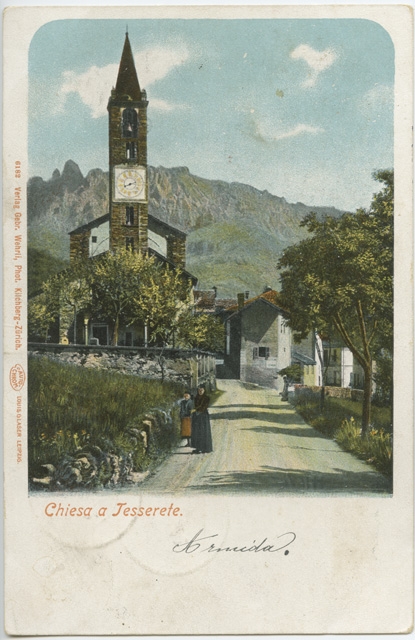 Cartolina dipinta della chiesa S. Stefano di Tesserete