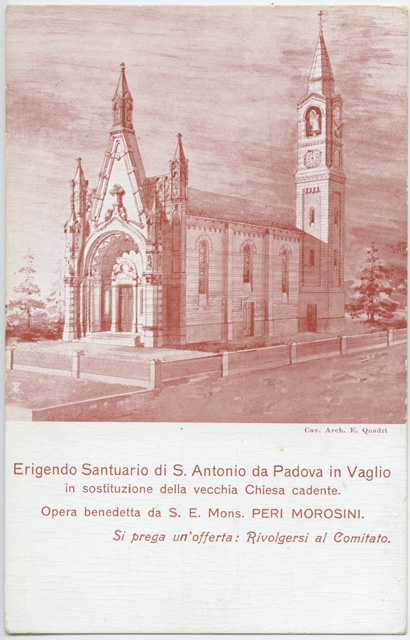 Cartolina commemorativa con litografia per la costruzione della chiesa S. Antonio da Padova di Vaglio