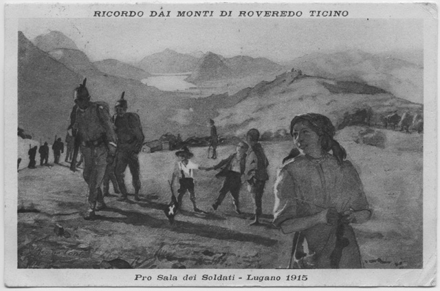 Cartolina illustrata dei monti di Roveredo