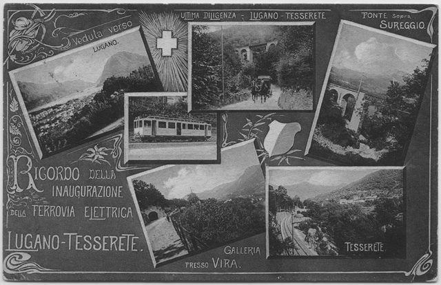 Cartolina ricordo dell'inaugurazione della ferrovia Lugano-Tesserete