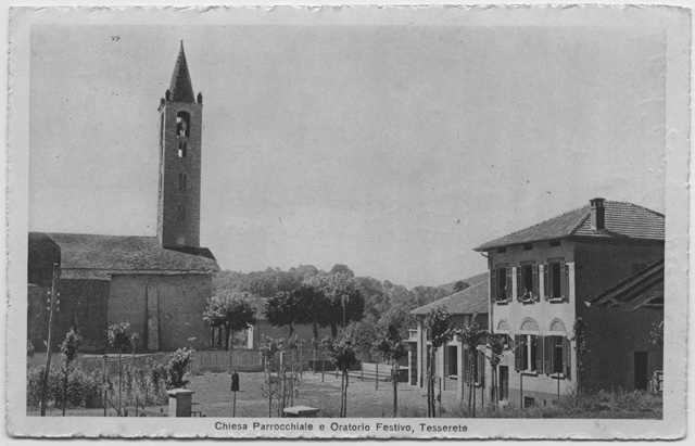 Cartolina della chiesa di Santo Stefano a Tesserete e del suo oratorio