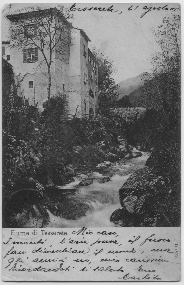 Cartolina di Tesserete con il fiume Cassarate