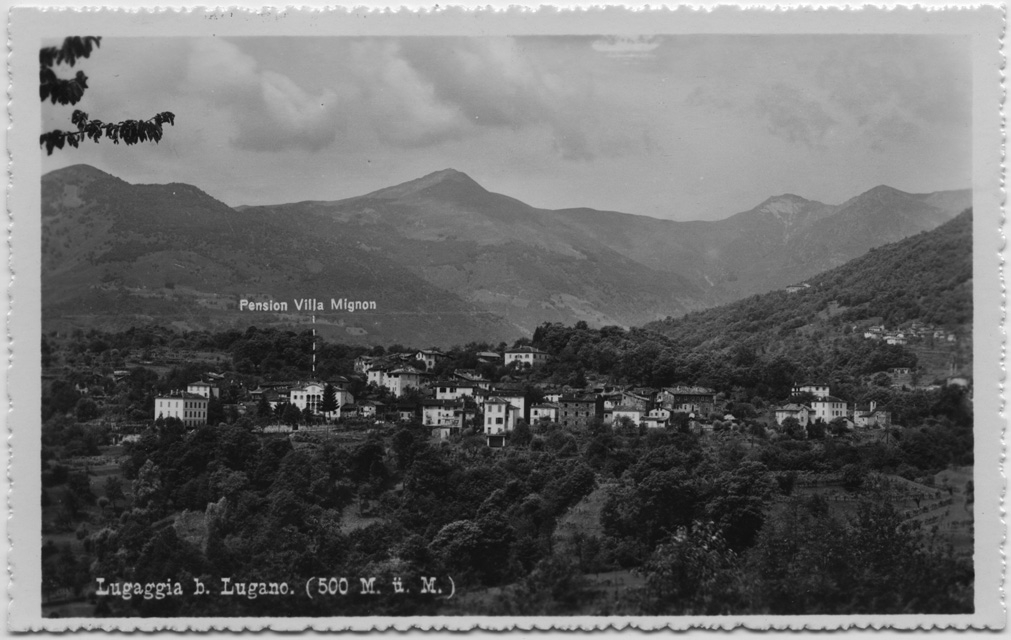Cartolina di Lugaggia con la Pensione Mignon