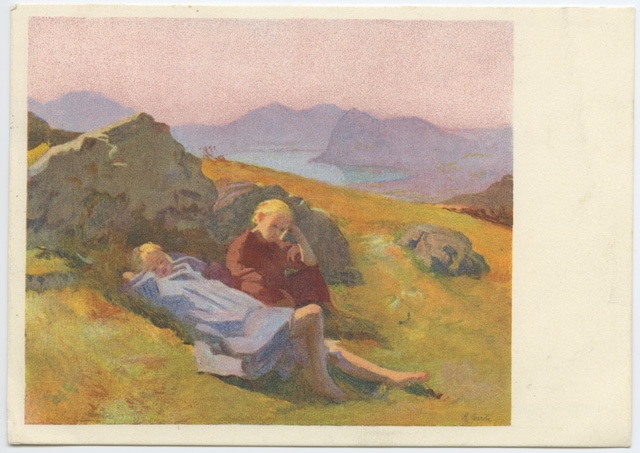 Cartolina con il dipinto di Regina Conti "Mattino a Roveredo"