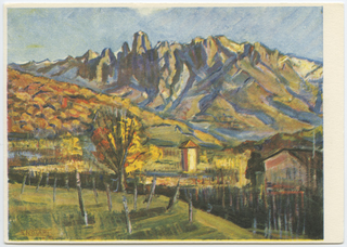 Cartolina con il dipinto di Renato Notari "Paesaggio Ticinese"