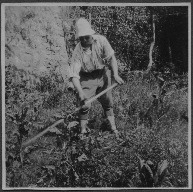 Mario Bernasconi mentre falcia il prato