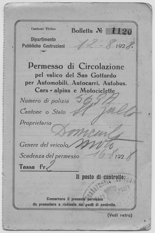 Permesso di circolazione per il valico del San Gottardo