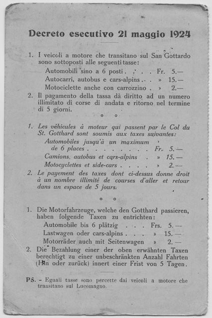 Permesso di circolazione per il valico del San Gottardo (retro)