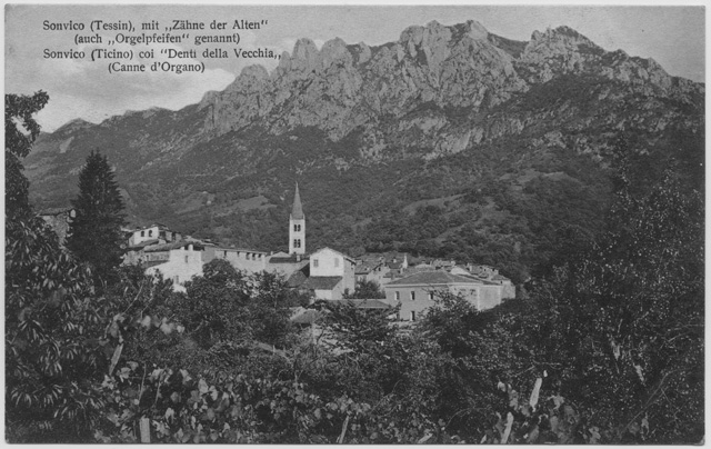 Cartolina di Sonvico con i Denti della Vecchia