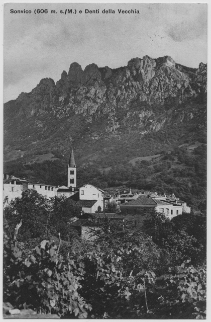 Cartolina di Sonvico con i Denti della Vecchia