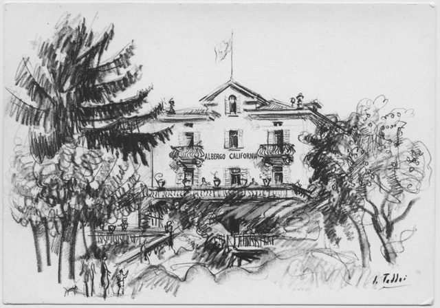 Cartolina illustrata dell'Hotel California a Dino