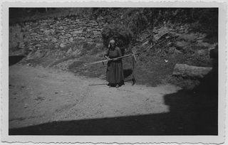 Donna con cargansc e rastrello