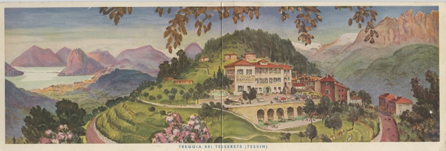 Cartolina panoramica dipinta di Treggia