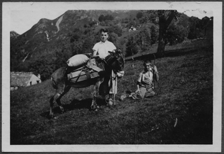 Ragazzi con asino sui monti di Condra