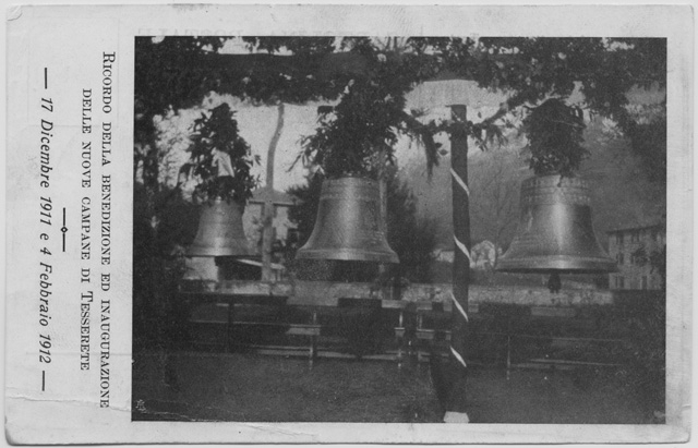 Cartolina ricordo della benedizione delle campane della chiesa di Santo Stefano a Tesserete