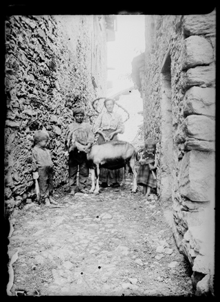 Donna con bambini e capra nel nucleo di (?)