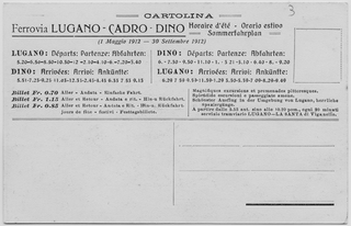 Cartolina pubblicitaria della ferrovia Lugano-Cadro-Dino (retro)