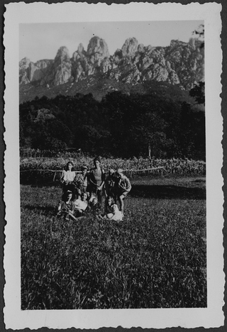 Bambini in posa sopra a un prato