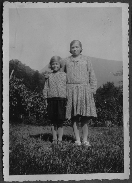 Bambine in posa in un prato