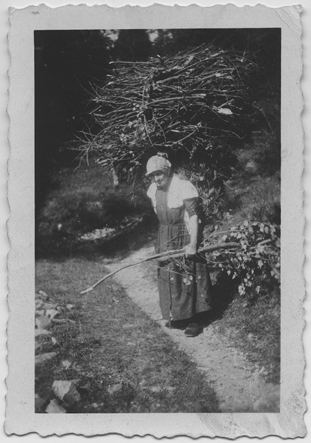 Ginetta Rovelli mentre trasporta un carico di rami