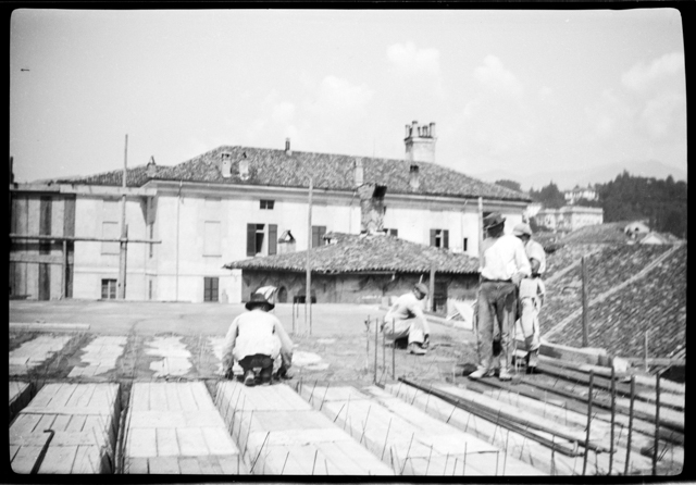 Operai sul cantiere di Palazzo Alhambra a Lugano