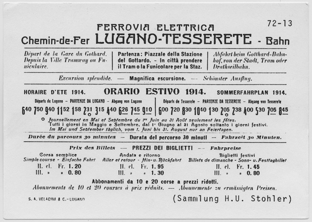 Orario estivo della ferrovia Lugano-Tesserete