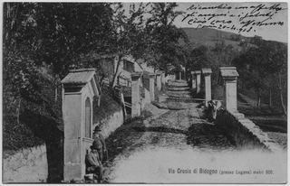 Cartolina di Bidogno con la via Crucis