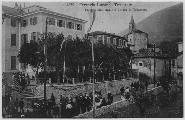 Cartolina dell'inaugurazione della ferrovia Lugano-Tesserete