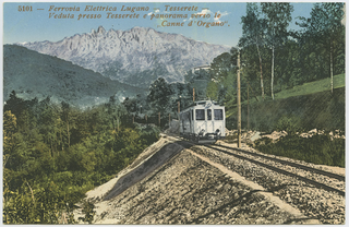 Cartolina dipinta della ferrovia Lugano-Tesserete