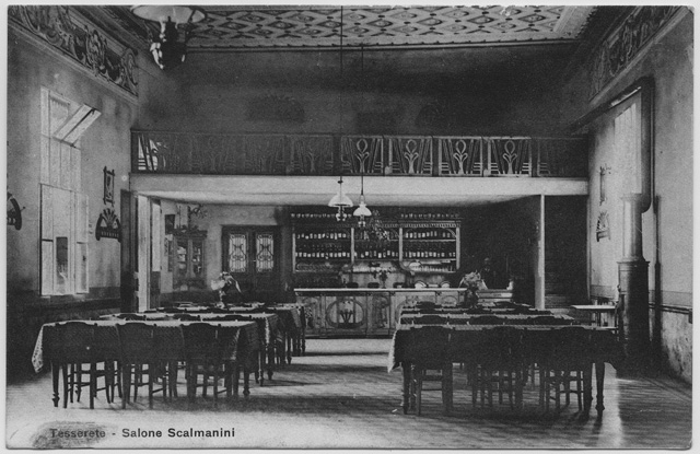 Cartolina del salone Scalmanini a Tesserete
