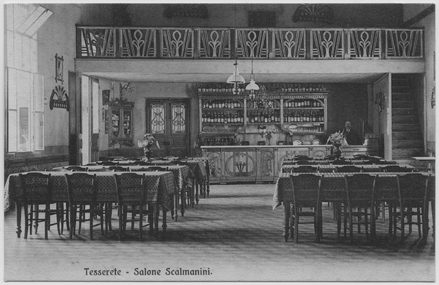 Cartolina del salone Scalmanini a Tesserete