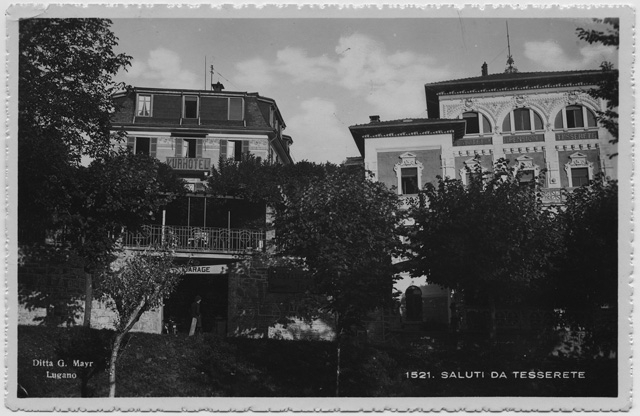 Cartolina di Tesserete con gli albeghi Beau-Séjour e Tesserete