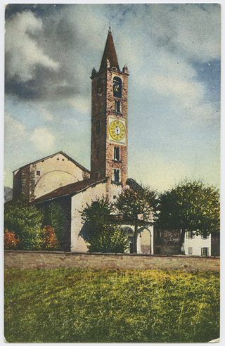 Cartolina dipinta della chiesa di S. Stefano di Tesserete