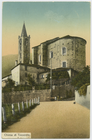 Cartolina dipinta della chiesa di S. Stefano a Tesserete