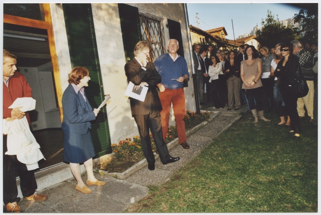 Intervento della municipale Carla Borla in occasione della presentazione dei progetti di ristrutturazione di casa Battaglini degli studenti del corso di architettura dell'Università di Stoccarda